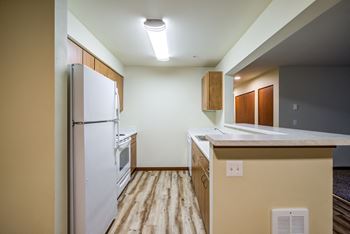 Fully equipped kitchen with refrigerator, microwave and dishwasher
